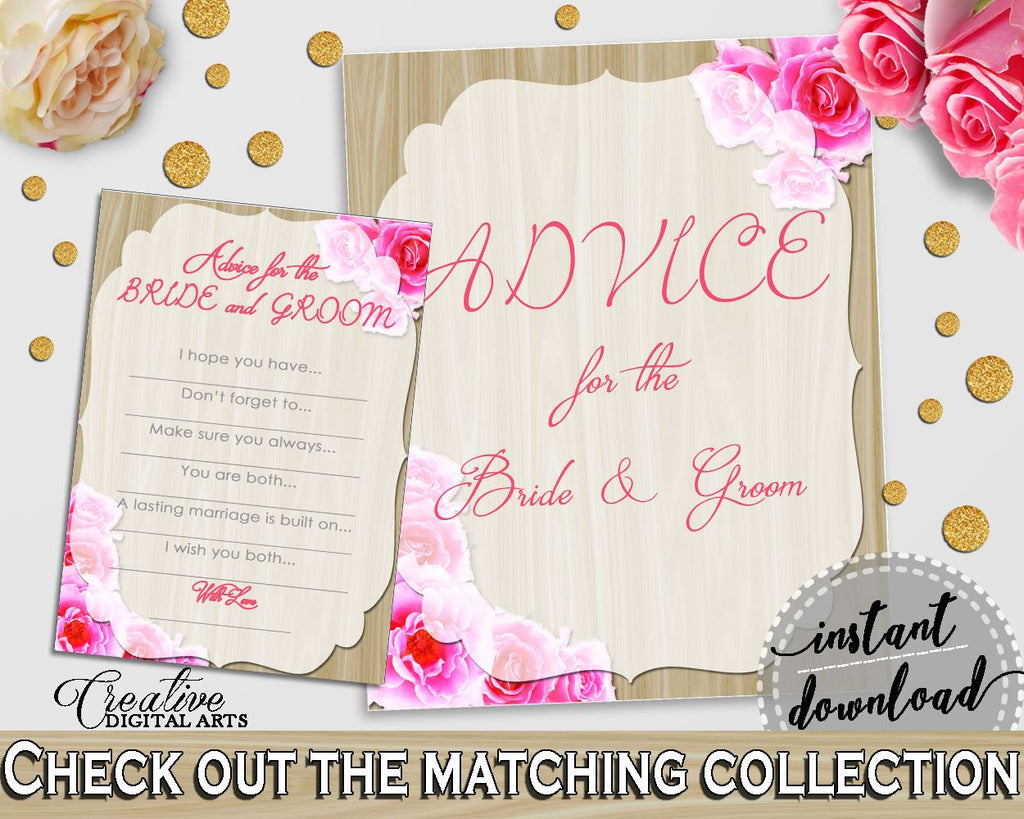 Advice For The Bride And Groom in Roses On Wood Bridal Shower Pink And Beige Theme, advice bride, elegant chic, prints, printables - B9MAI - Digital Product
