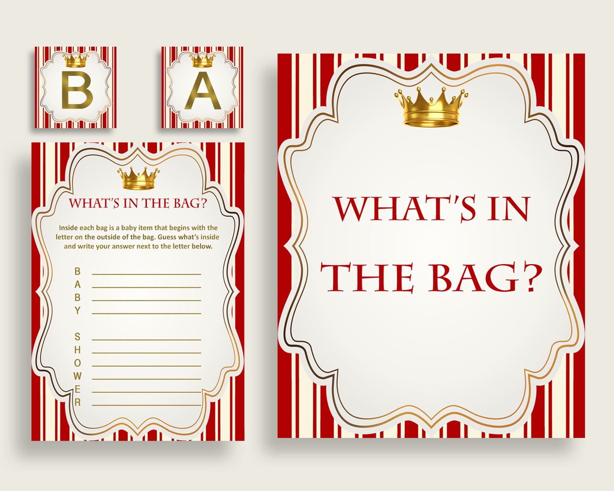 Prince Baby Shower What's In The Bag Game, Red Gold Boy Bag Game Printable, Instant Download, Most Popular Little Prince Crown 92EDX