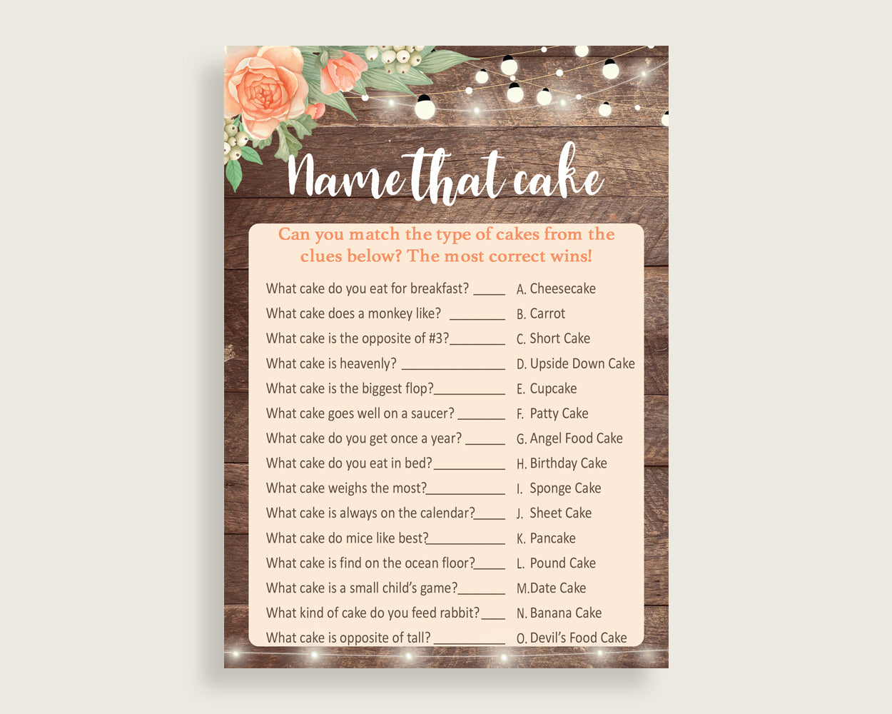 Name That Cake Bridal Shower Name That Cake Rustic Bridal Shower Name That Cake Bridal Shower Flowers Name That Cake Brown Beige party SC4GE