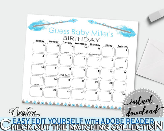 Birthday Predictions Baby Shower Birthday Predictions Aztec Baby Shower Birthday Predictions Blue White Baby Shower Aztec Birthday QAQ18 - Digital Product