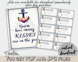 Navy Blue Nautical Anchor Flowers Bridal Shower Theme: Guess How Many Kisses Game - guess the kisses, party planning, party plan - 87BSZ - Digital Product