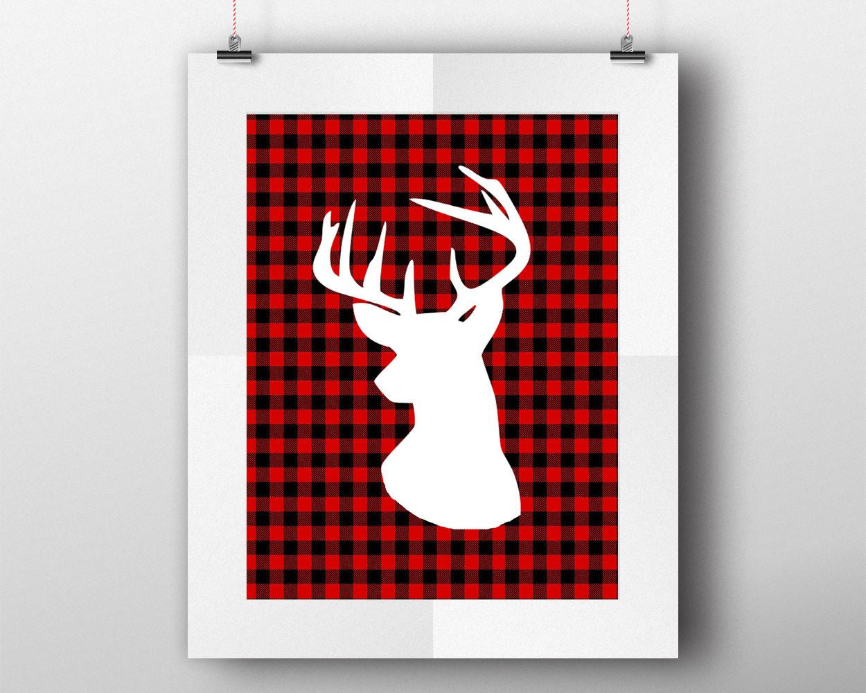 Wall Art Deer Digital Print Plaid Poster Art Deer Wall Art Print Plaid Home Art Plaid Home Print Deer Wall Decor Deer holiday printable - Digital Download