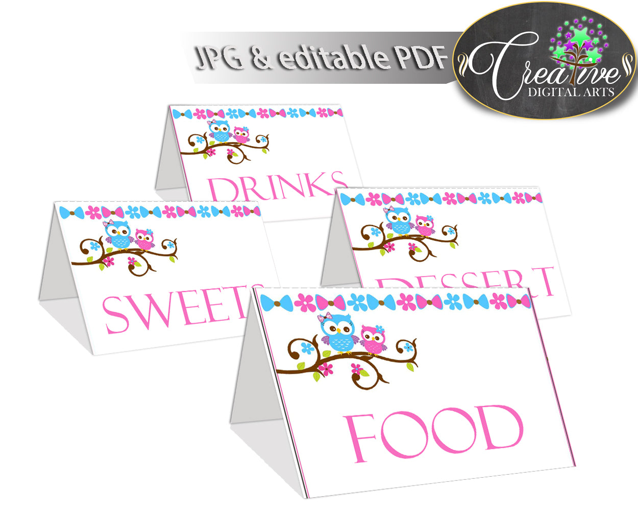 Food Tents Baby Shower Food Tents Owl Baby Shower Food Tents Baby Shower Owl Food Tents Pink Blue party stuff party decor prints party owt01