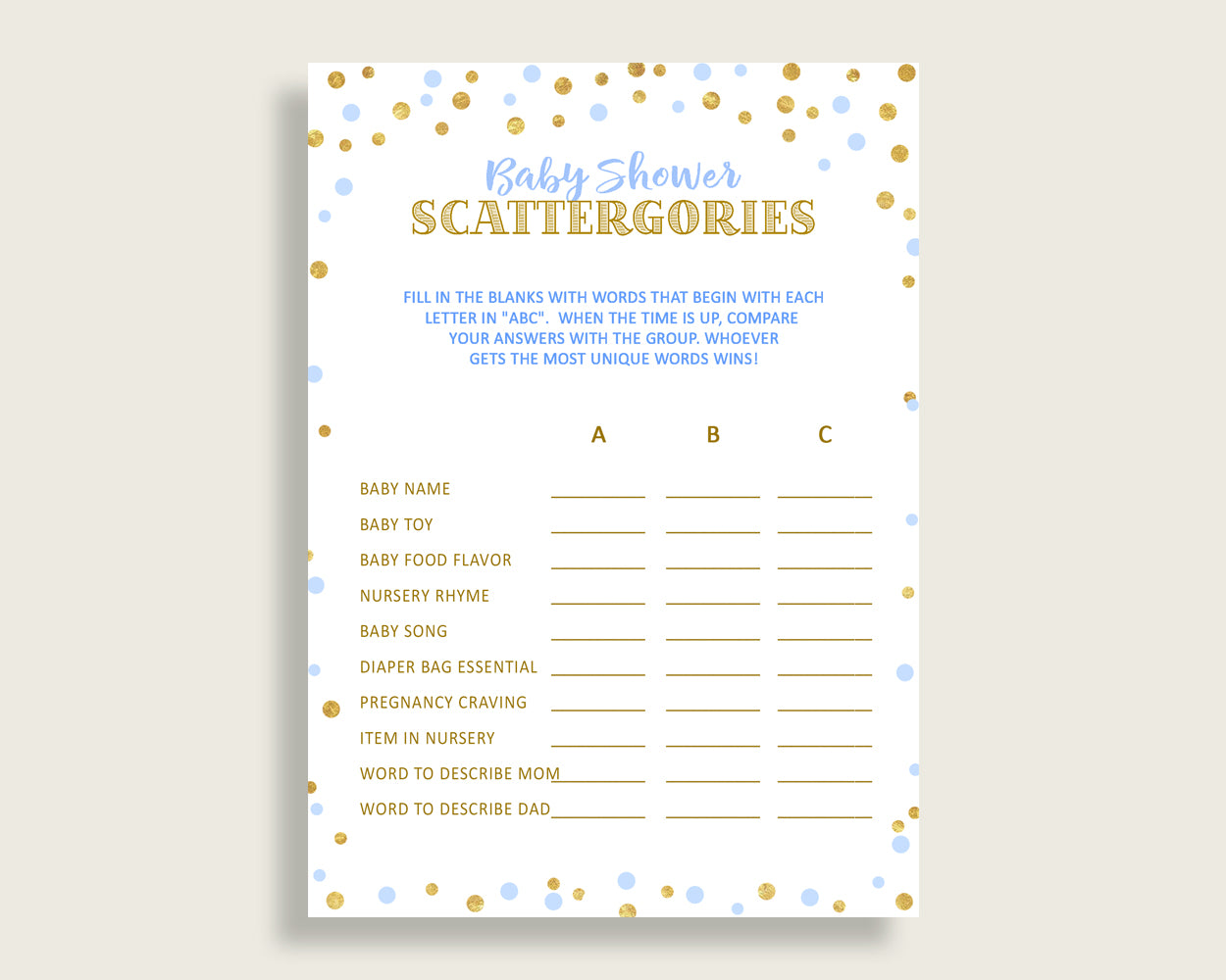 Scattergories Baby Shower Scattergories Confetti Baby Shower Scattergories Blue Gold Baby Shower Confetti Scattergories pdf jpg cb001