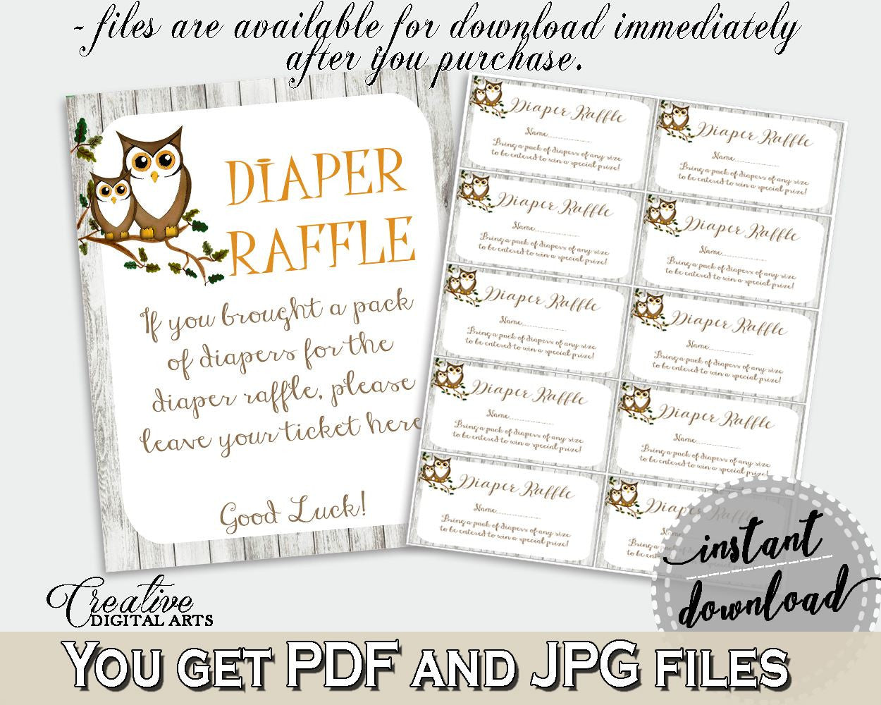 Diaper Raffle Baby Shower Diaper Raffle Owl Baby Shower Diaper Raffle Baby Shower Owl Diaper Raffle Gray Brown customizable files - 9PUAC - Digital Product