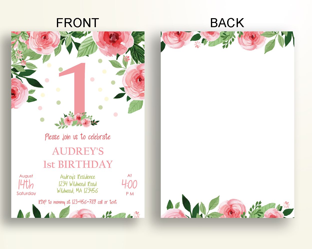 One Birthday Invitation One Birthday Party Invitation One Birthday Party One Invitation Girl first birthday flowers 1st invite CLX73 - Digital Product