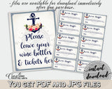 Wine Raffle in Nautical Anchor Flowers Bridal Shower Navy Blue Theme, wine instead card, traditional theme, party stuff, party decor - 87BSZ - Digital Product