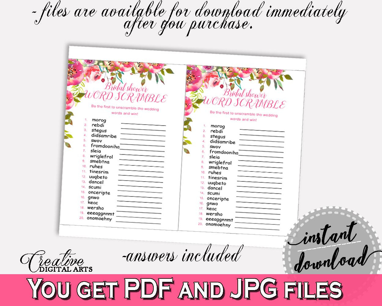 Word Scramble Bridal Shower Word Scramble Spring Flowers Bridal Shower Word Scramble Bridal Shower Spring Flowers Word Scramble Pink UY5IG - Digital Product