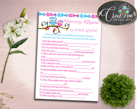 Nursery Rhyme Quiz Baby Shower Nursery Rhyme Quiz Owl Baby Shower Nursery Rhyme Quiz Baby Shower Owl Nursery Rhyme Quiz Pink Blue owt01