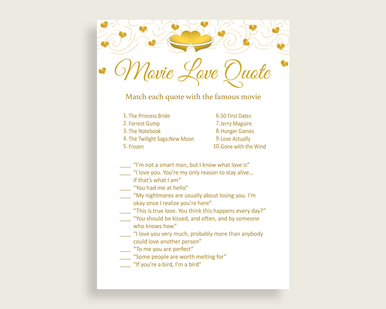 Movie Love Quotes Bridal Shower Movie Love Quotes Gold Hearts Bridal Shower Movie Love Quotes Bridal Shower Gold Hearts Movie Love 6GQOT