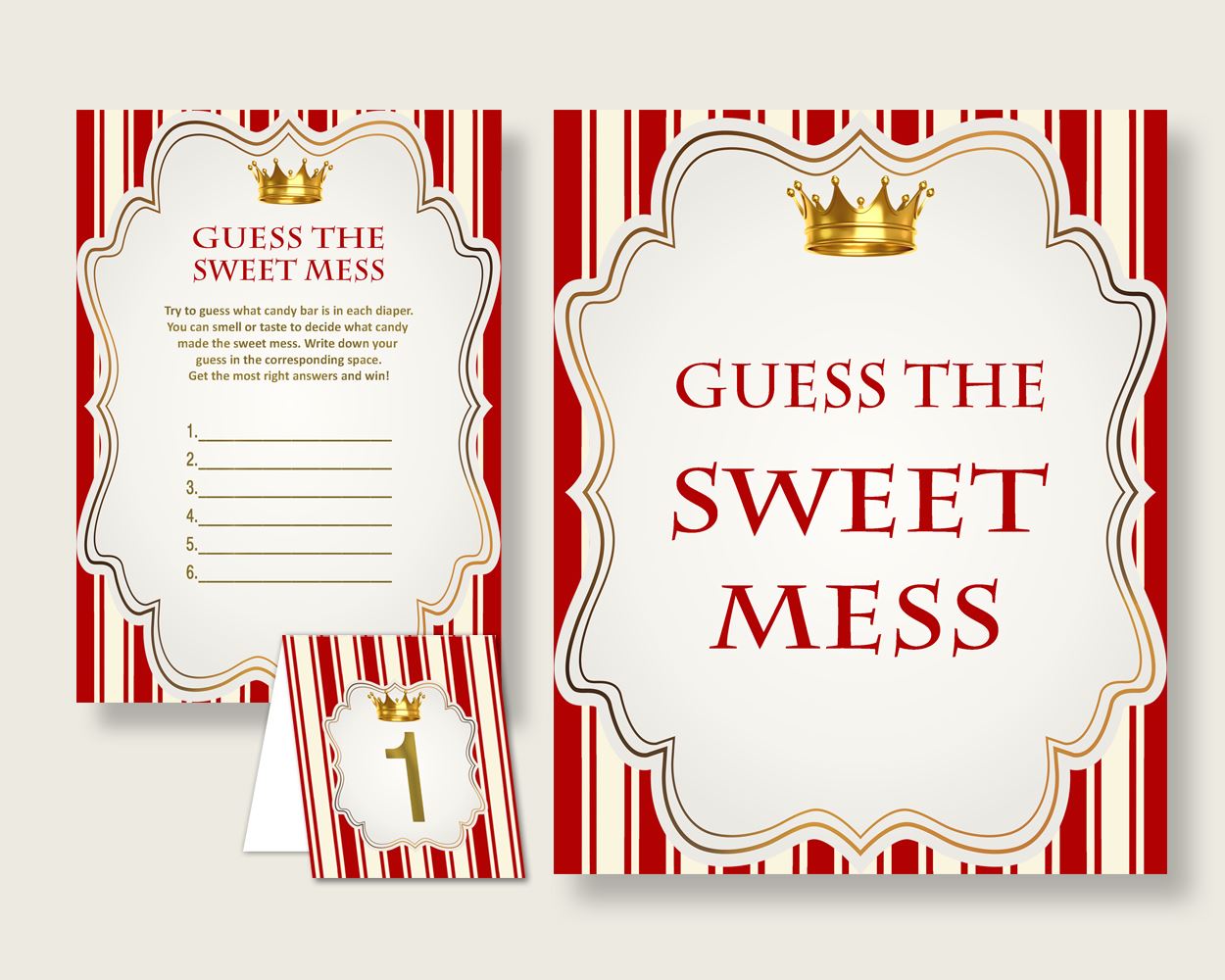 Prince Guessing Game Baby Shower Boy, Red Gold Guess The Sweet Mess Game Printable, Dirty Diaper Game, Instant Download, Little Prince 92EDX