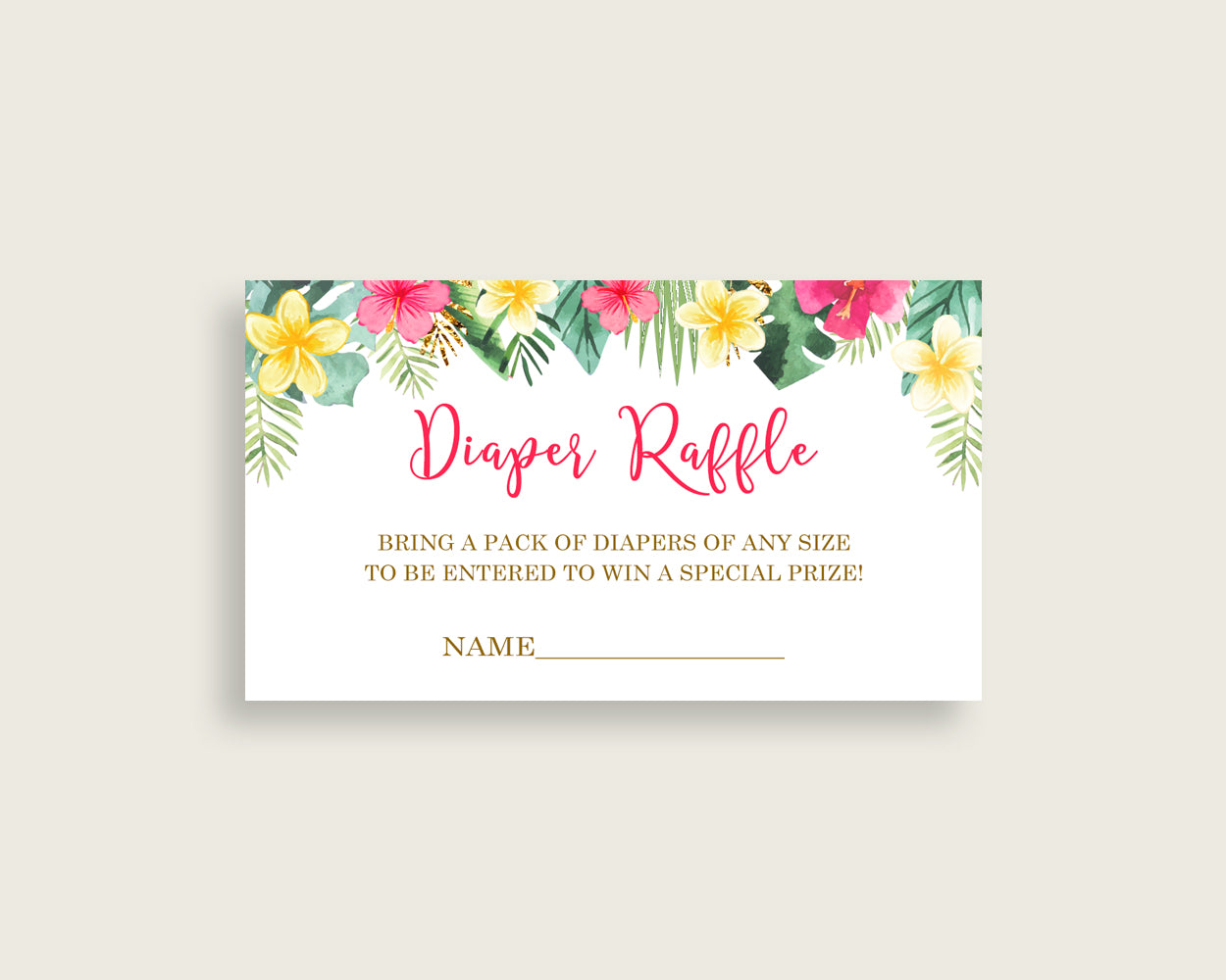 Hawaiian Baby Shower Diaper Raffle Tickets Game, Girl Pink Green Diaper Raffle Card Insert and Sign Printable, Instant Download 955MG