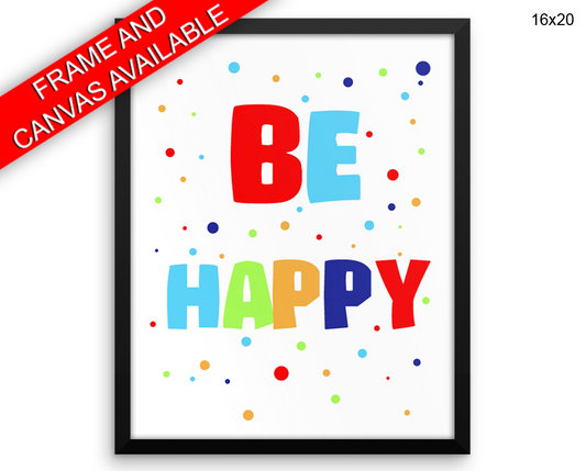 Colorful Happy Print, Beautiful Wall Art with Frame and Canvas options available Nursery Decor