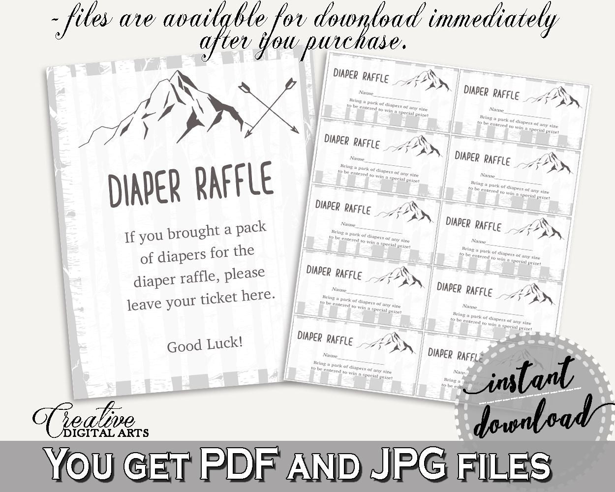 Diaper Raffle Baby Shower Diaper Raffle Adventure Mountain Baby Shower Diaper Raffle Gray White Baby Shower Adventure Mountain Diaper S67CJ - Digital Product