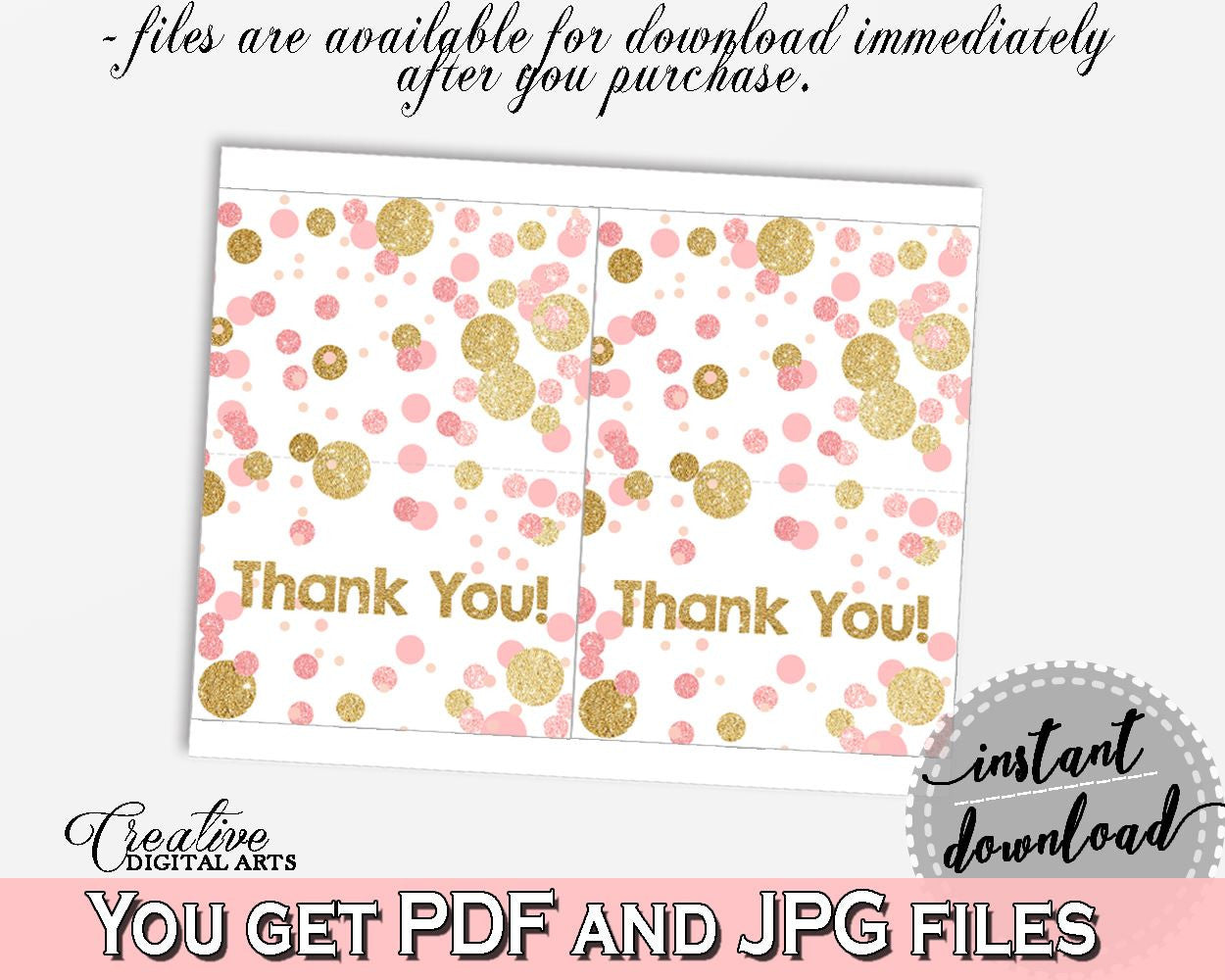 Thank You Card, Baby Shower Thank You Card, Dots Baby Shower Thank You Card, Baby Shower Dots Thank You Card Pink Gold - RUK83 - Digital Product