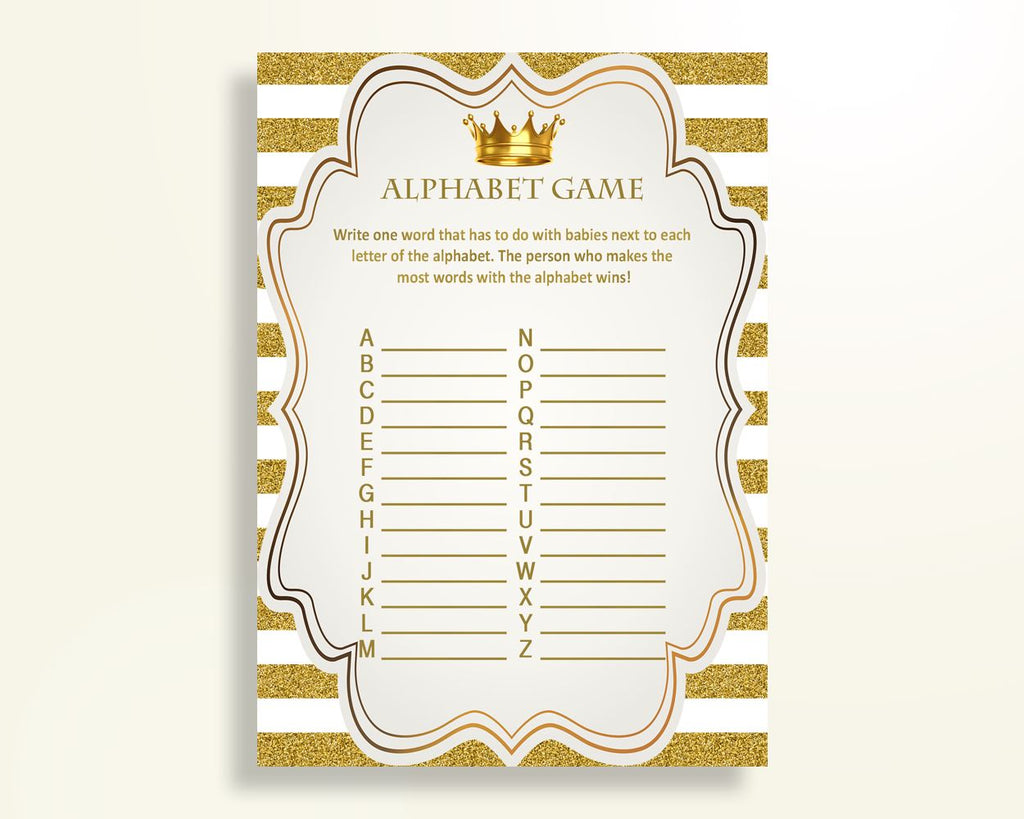 Alphabet Game Baby Shower Abc Game Royal Baby Shower Alphabet Game Gold White Baby Shower Gold Abc Game digital print prints Y9MQF - Digital Product