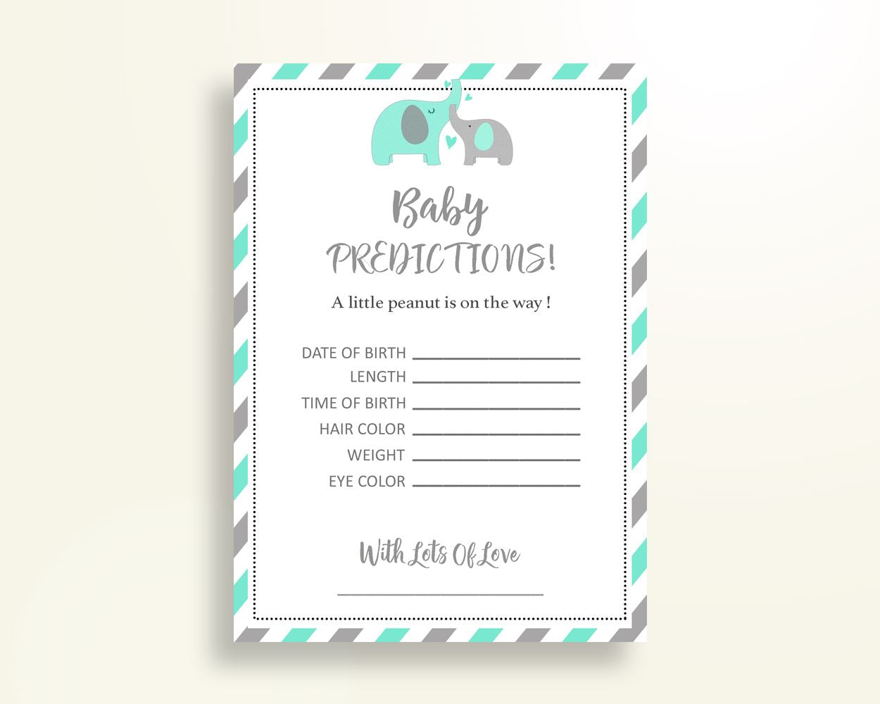 Baby Predictions Baby Shower Baby Predictions Turquoise Baby Shower Baby Predictions Baby Shower Elephant Baby Predictions Green Gray 5DMNH - Digital Product