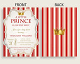 Prince Baby Shower Invitations Printable, Digital Or Printed Invitation Baby Shower Boy, Editable Invitation Red Gold Crown Most 92EDX