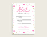 Twinkle Star Baby Shower Prediction Cards & Sign Printable, Pink Gold Baby Prediction Game Girl, Instant Download, Most Popular bsg01