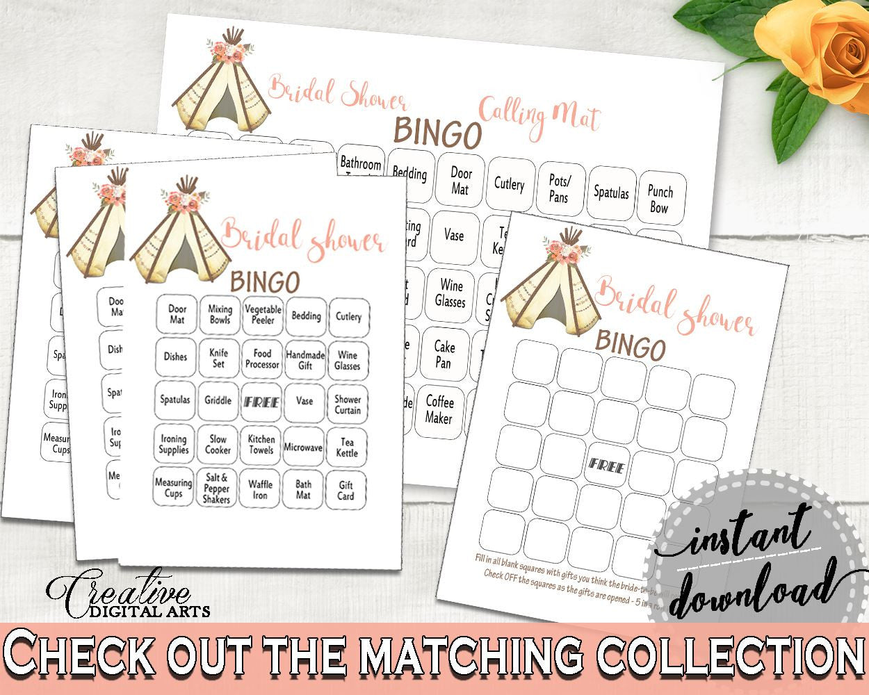 Bingo Bridal Shower Bingo Tribal Bridal Shower Bingo Bridal Shower Tribal Bingo Pink Brown party plan, party planning, party stuff - 9ENSG - Digital Product