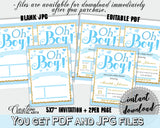 Baby Shower editable INVITATION with blue and white stripes theme, digital Jpg Pdf, instant download - bs002