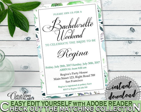 Bachelorette Weekend Invitation Bridal Shower Bachelorette Weekend Invitation Botanic Watercolor Bridal Shower Bachelorette Weekend 1LIZN - Digital Product