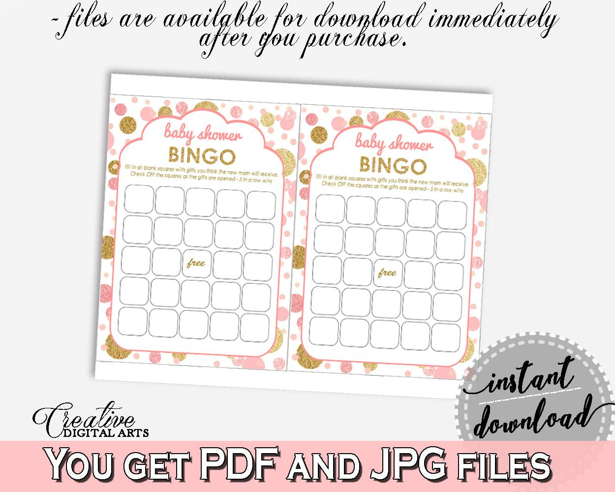 Pink Gold Bingo Gift Game, Baby Shower Bingo Gift Game, Dots Baby Shower Bingo Gift Game, Baby Shower Dots Bingo Gift Game - RUK83 - Digital Product