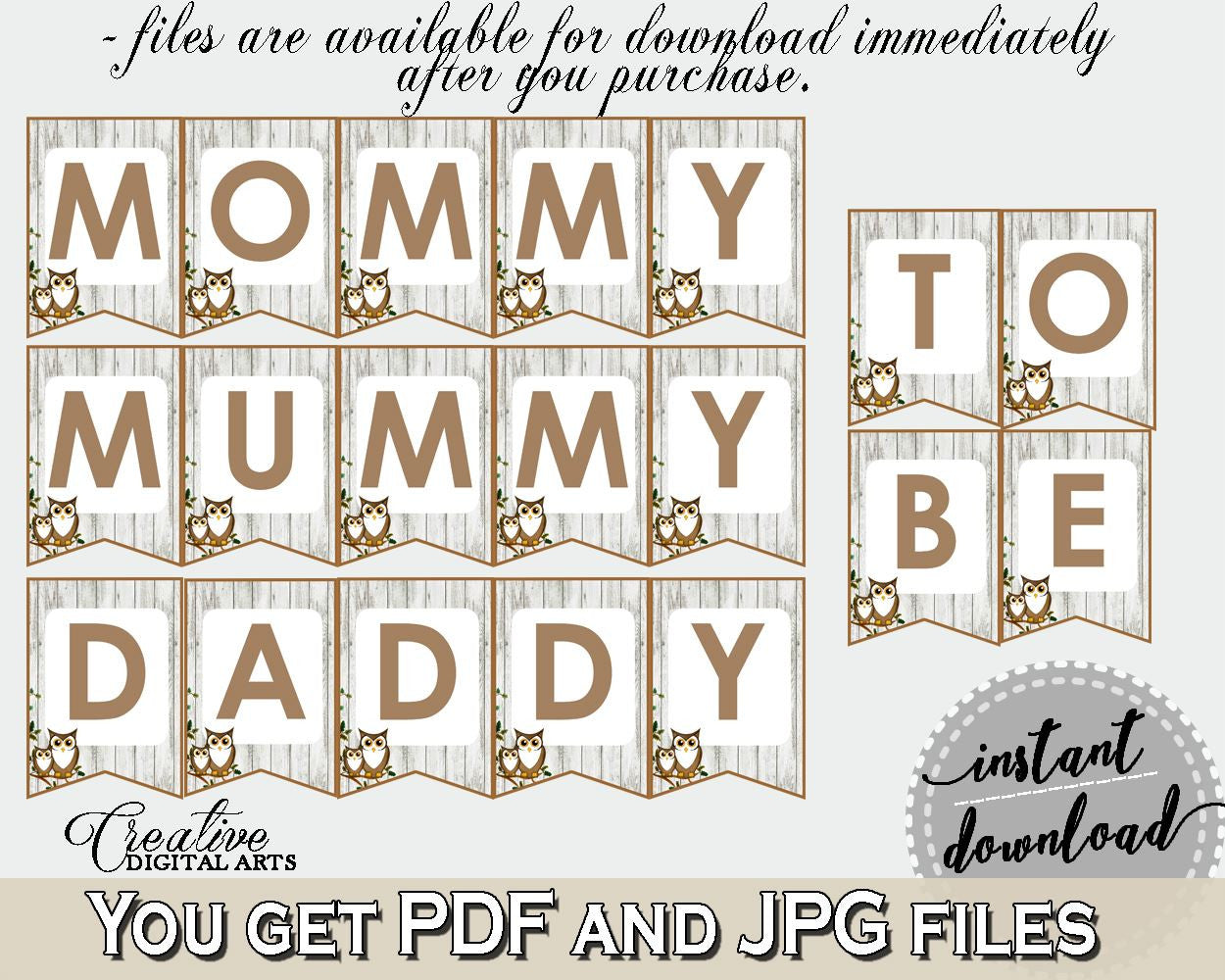 Chair Banner Baby Shower Chair Banner Owl Baby Shower Chair Banner Baby Shower Owl Chair Banner Gray Brown party decorations - 9PUAC - Digital Product