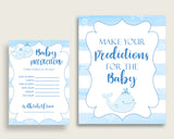 Whale Baby Shower Prediction Cards & Sign Printable, Blue White Baby Prediction Game Boy, Instant Download, Watercolor Stripes Summer wbl01