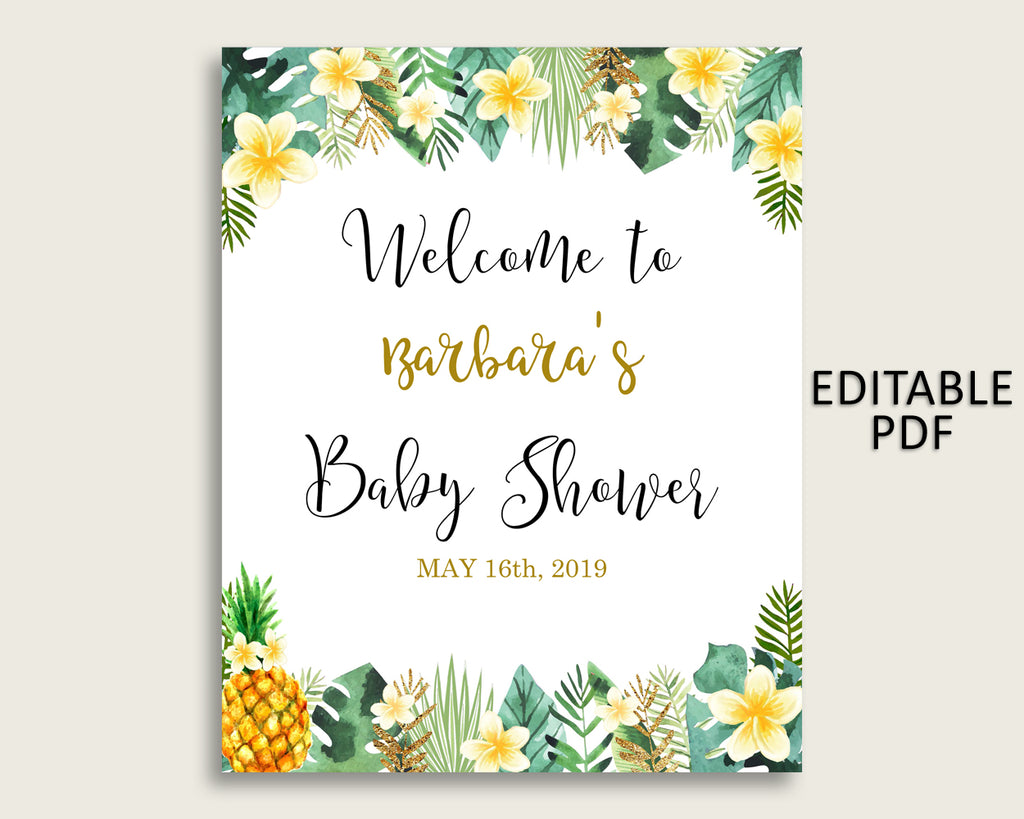 Green Yellow Tropical Baby Shower Welcome Sign Printable, Party Large Sign, Editable Welcome Sign Gender Neutral, Yard Sign, Instant 4N0VK