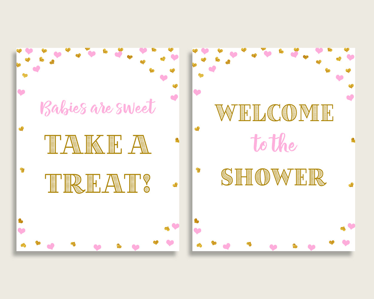 Table Signs Baby Shower Table Signs Hearts Baby Shower Table Signs Baby Shower Hearts Table Signs Pink Gold party plan printables bsh01