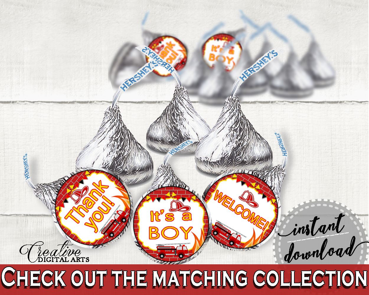 Hershey Kisses Baby Shower Hershey Kisses Fireman Baby Shower Hershey Kisses Red Yellow Baby Shower Fireman Hershey Kisses prints LUWX6 - Digital Product