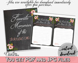 Chalkboard Flowers Bridal Shower Favorite Memories Of The Bride To Be in Black And Pink, shower activity, printable files, prints - RBZRX - Digital Product