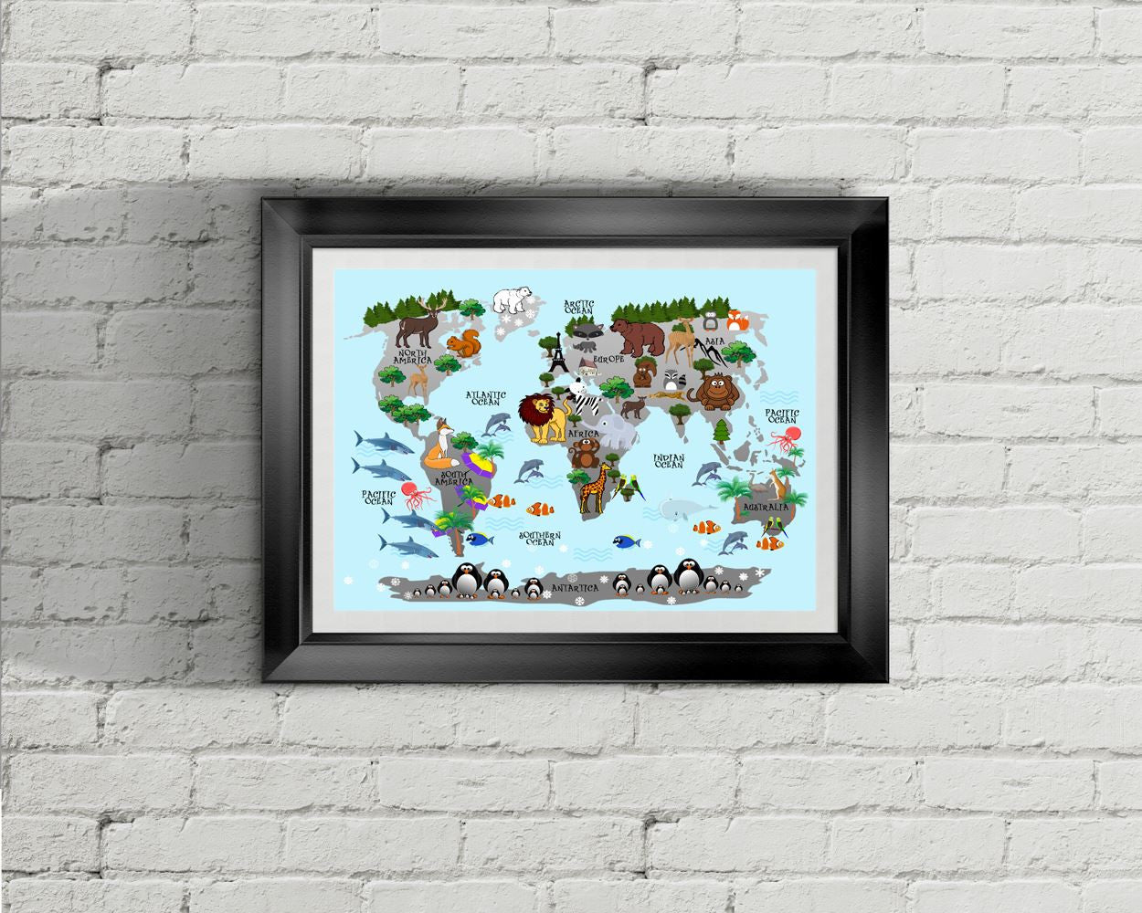 World Map Prints Wall Art Animals Digital Download World Map Nursery Art Animals Nursery Print World Map Instant Download Animals Frame And - Digital Download