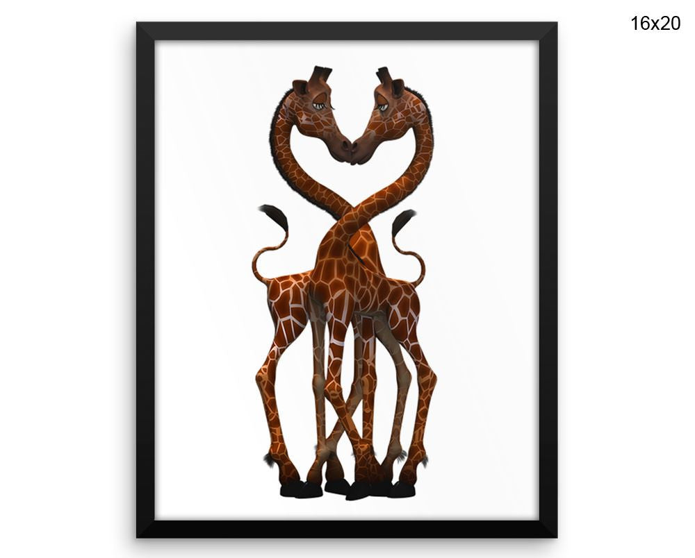 Giraffe Kissing Print, Beautiful Wall Art with Frame and Canvas options available Kids Decor