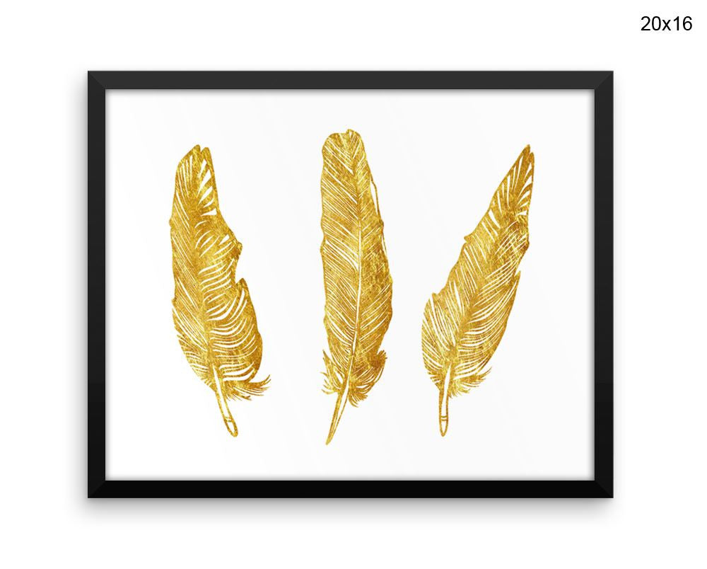 Gold Print, Beautiful Wall Art with Frame and Canvas options available Feathers Decor