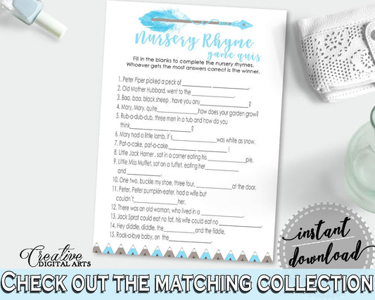 Nursery Rhyme Quiz Baby Shower Nursery Rhyme Quiz Aztec Baby Shower Nursery Rhyme Quiz Blue White Baby Shower Aztec Nursery Rhyme QAQ18 - Digital Product