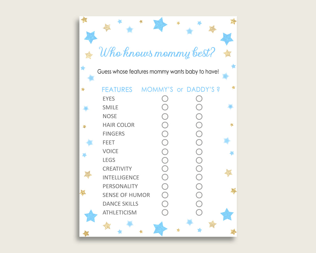 Blue Gold Who Knows Mommy Best Game, Guess The Features, Stars Baby Shower Boy, How Well Do You Know Parents To Be, Instant Download, bsr01