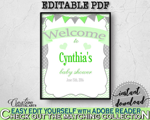 Baby shower Place CARDS or FOOD TENTS editable printable with chevron green  theme baby girl or boy, digital files, instant download - cgr01