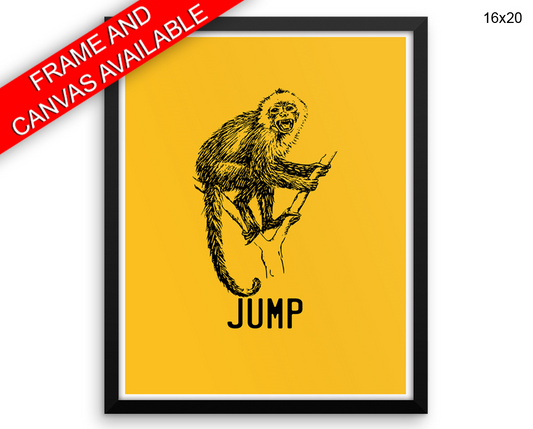 Jump Monkey Print, Beautiful Wall Art with Frame and Canvas options available Living Room Decor