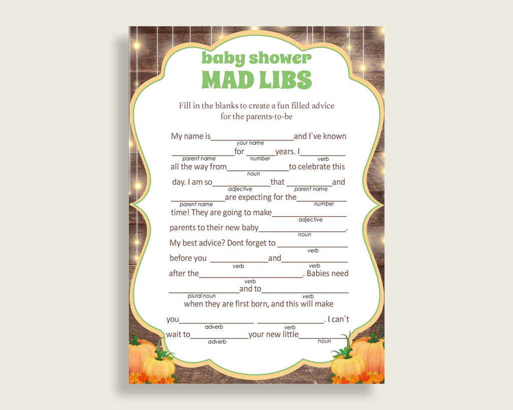 Mad Libs Baby Shower Mad Libs Autumn Baby Shower Mad Libs Baby Shower Autumn Mad Libs Brown Orange party supplies printable files 0QDR3 - Digital Product