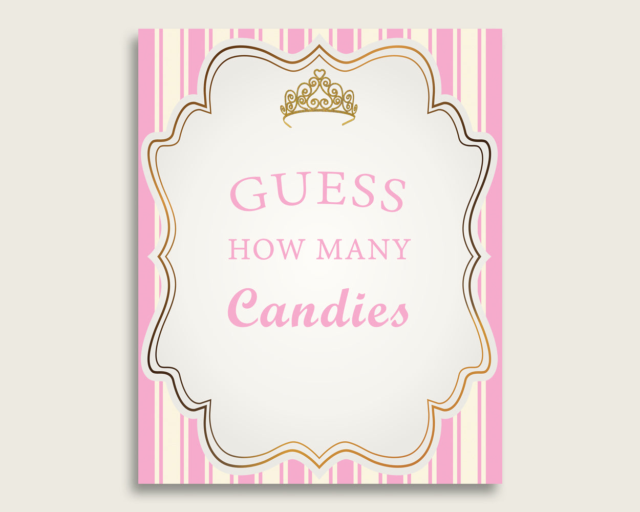 Pink Gold Candy Guessing Game, Royal Princess Baby Shower Girl Sign And Cards, Guess How Many Candies, Candy Jar Game, Jelly Beans rp002