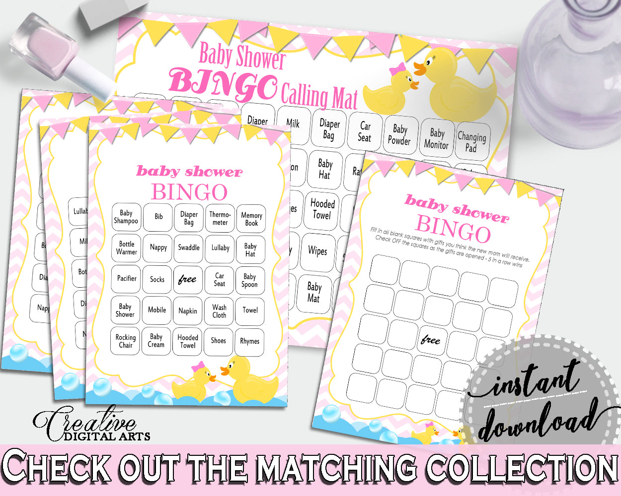 Bingo Baby Shower Bingo Rubber Duck Baby Shower Bingo Baby Shower Rubber Duck Bingo Purple Pink party stuff party supplies prints rd001