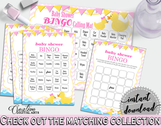 Bingo Baby Shower Bingo Rubber Duck Baby Shower Bingo Baby Shower Rubber Duck Bingo Purple Pink party stuff party supplies prints rd001