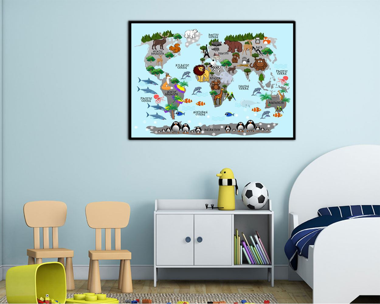 World Map Prints Wall Art Animals Digital Download World Map Nursery Art Animals Nursery Print World Map Instant Download Animals Frame And - Digital Download