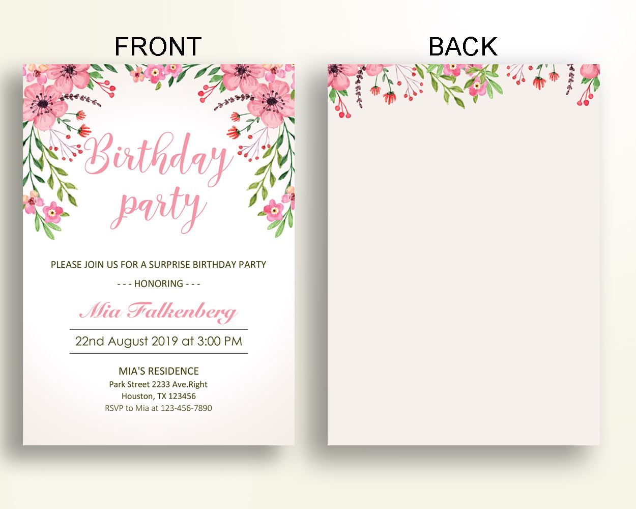 Flowers Pink Birthday Invitation Flowers Pink Birthday Party Invitation Flowers Pink Birthday Party Flowers Pink Invitation Girl N9CGA - Digital Product