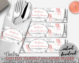 Pink And Gray Paris Bridal Shower Theme: Napkin Ring Editable - place mat, city of light, party plan, party planning, party stuff - NJAL9 - Digital Product