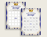 Royal Prince Baby Shower Bingo Cards Printable, Blue Gold Baby Shower Boy, 60 Prefilled Bingo Game Cards, Royal Blue King Gold Crown rp001