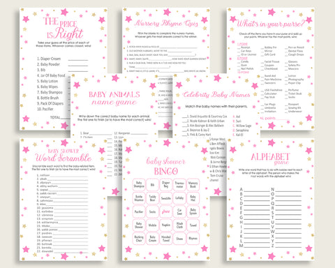 Twinkle Star Baby Shower Games Printable Pack, Pink Gold Baby Shower Games Package Girl, Twinkle Star Games Bundle Set, Instant bsg01