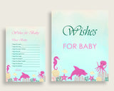 Pink Green Wishes For Baby Cards & Sign, Under The Sea Baby Shower Girl Well Wishes Game Printable, Instant Download, Popular Ocean uts01